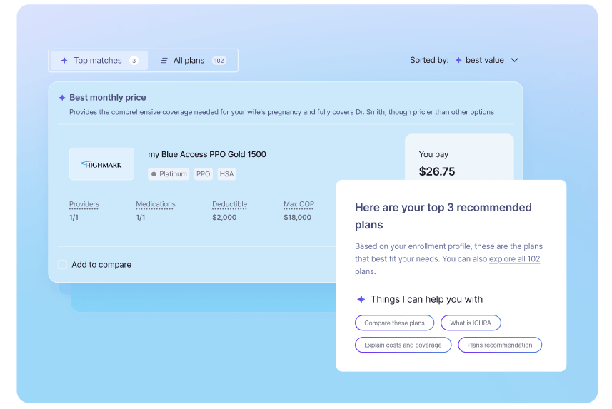 Ori updates your top plan recommendations in real time as you share more info