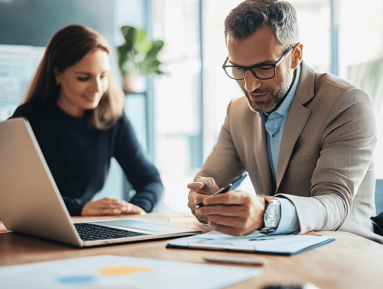 Benefits advisor reviewing ICHRA plan design with CFO at enterprise organization